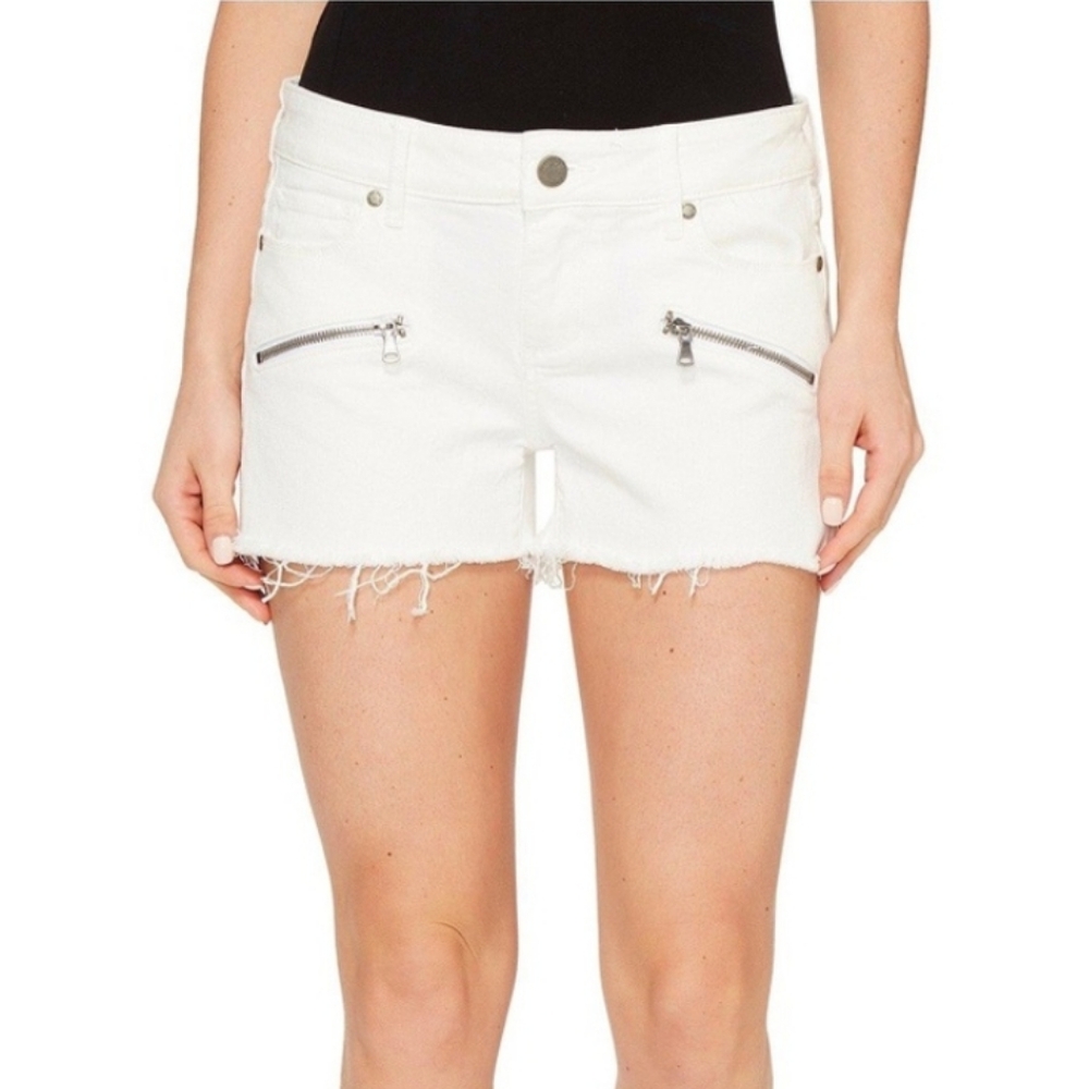 PAIGE Indio Zippered Cut-Off Shorts In White Size 28
